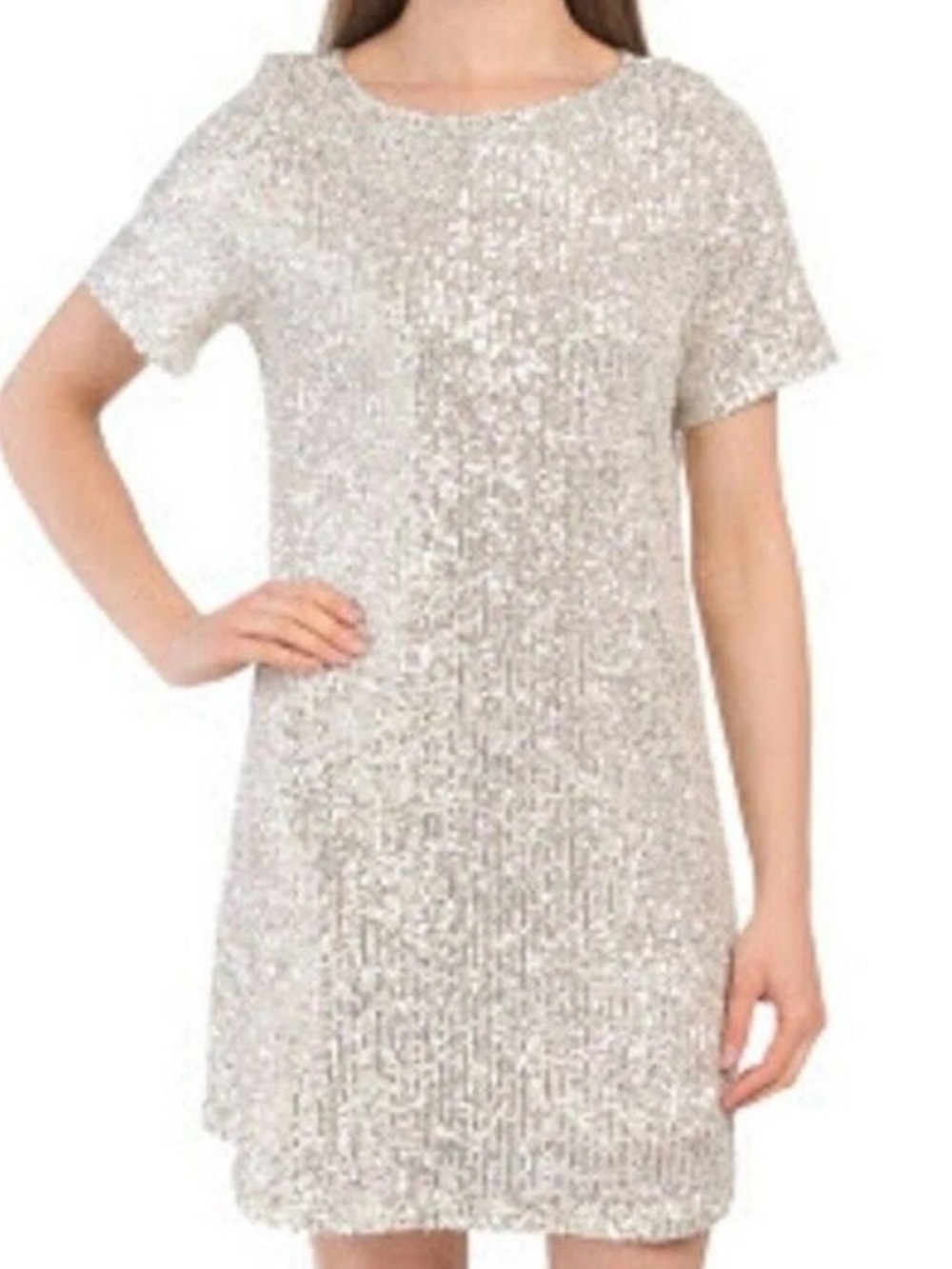 7 for all mankind sequined Short Sleeve Shift Dress in Champagne